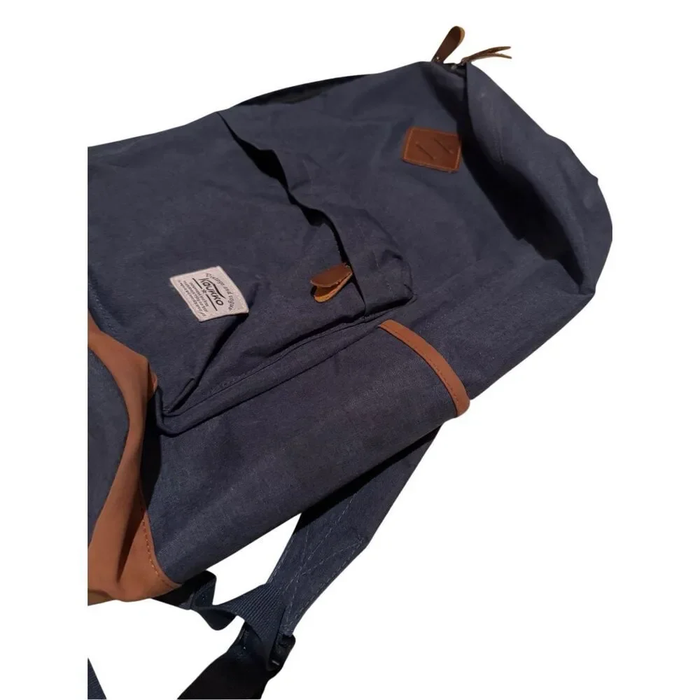 KAUKKO Stylish College School Backpack Travel Navy Blue Brown Medium Average siz
